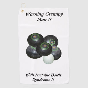 Funny Grumpy Man at Lawn Bowls Design, Golfhandtuch