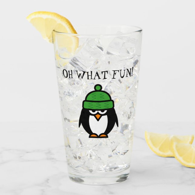 Funny grumpy Pinguin Weihnachts Cartoon Brauch Glas (Vorderseite Ice)