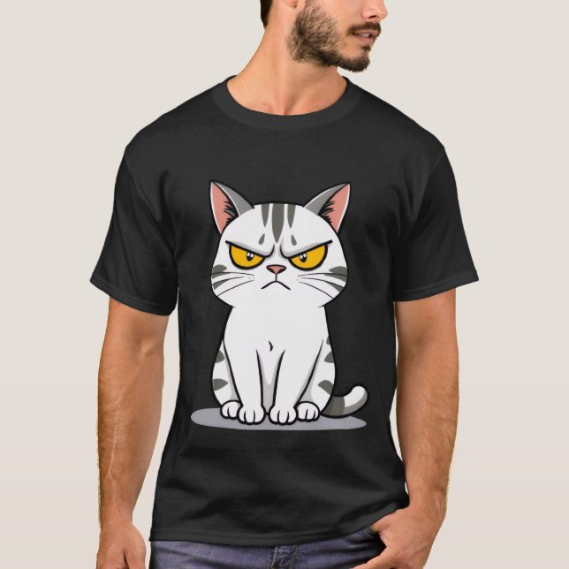 Funny Grumpy White Tabby Cat Staring  ✨🐾😠 T-Shirt (Vorderseite)