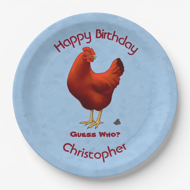 Funny Guck Who Chicken Poo Red Hen Pappteller (Vorderseite)