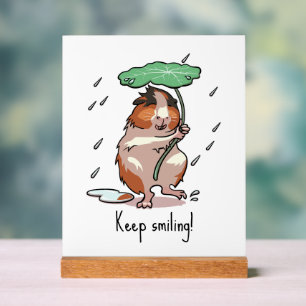 Funny Guinea Pig Behalte Lächeln Regen tanzen Cart Acrylschild