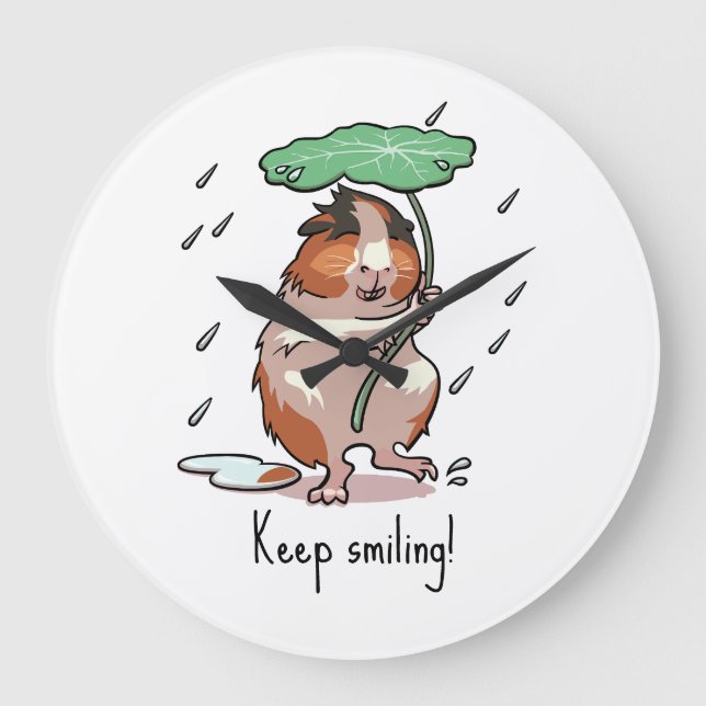 Funny Guinea Pig Behalte Lächeln Regen tanzen Cart Große Wanduhr (Vorderseite)