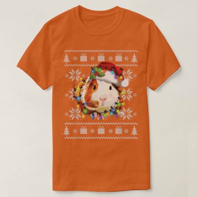 Funny Guinea Pig Christmas Rentier Christmas Ligh T-Shirt (Design vorne)