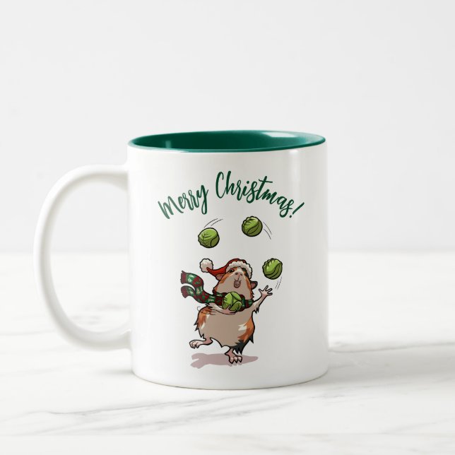 Funny Guinea Pig Frohe Weihnachten! Juggler Cartoo Zweifarbige Tasse (Links)