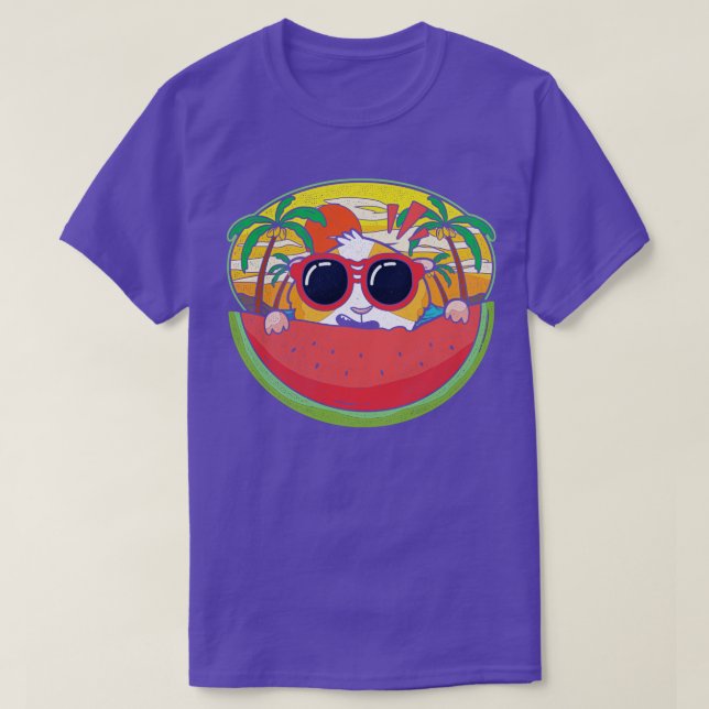 Funny Guinea Pig Melon Sonnenbrille Exotic Sunset  T-Shirt (Design vorne)