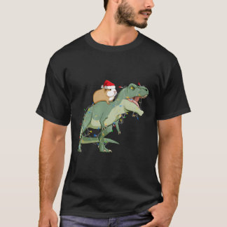 Funny Guinea Pig Reiten Weihnachtslicht T Rex Dino T-Shirt