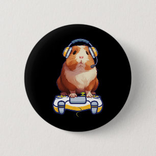 Funny Guinea Pig und Video Gamer Lover Fluffy Cavy Button