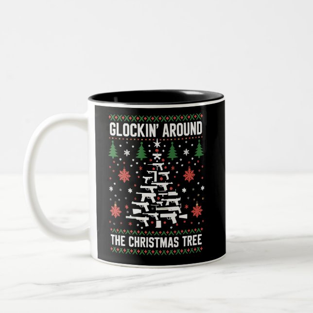 Funny Guns Ugly Christmas Sweaters for Gun Lovers Zweifarbige Tasse (Links)