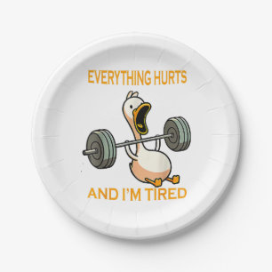 Funny gym duck Zitat alles tut weh und ich bin Rei Pappteller