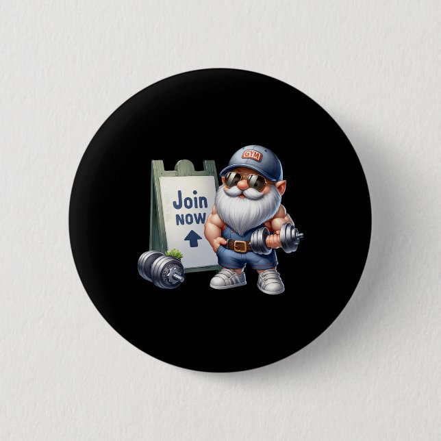 Funny Gym Gnome Grafik mit Dumbells für Männer gee Button (Vorderseite)