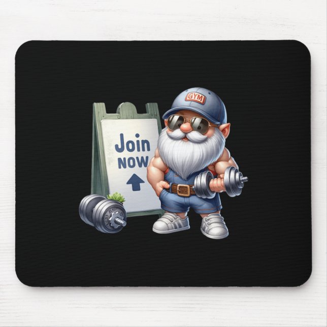 Funny Gym Gnome Grafik mit Dumbells für Männer gee Mousepad (Vorne)