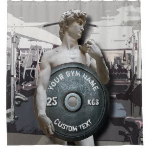 Funny Gym Owner Fitness David Holding Weight Duschvorhang