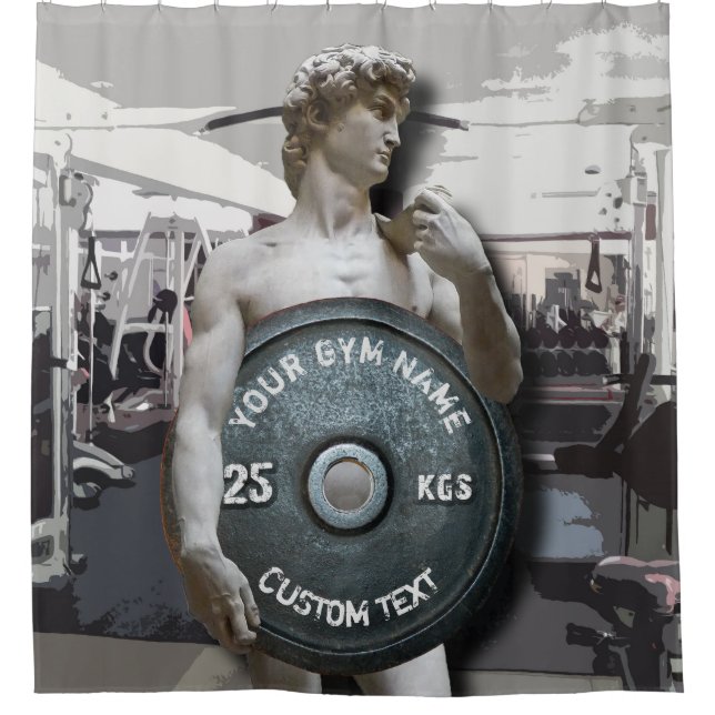 Funny Gym Owner Fitness David Holding Weight Duschvorhang (Vorderseite)