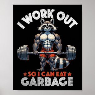 Funny Gym Workout Musclated Raccoon Weichtraining Poster