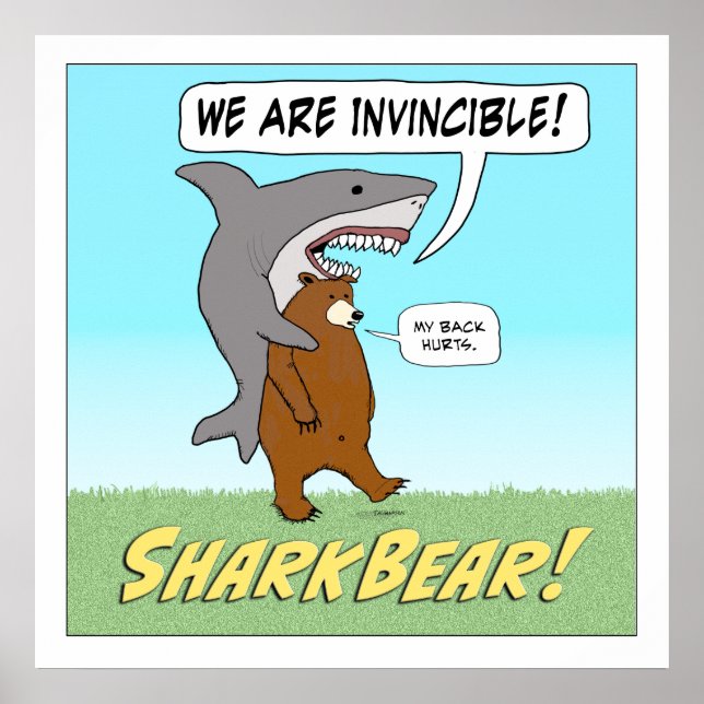 Funny Hai und Bär Unbesiegbares Plakat Poster (Vorne)