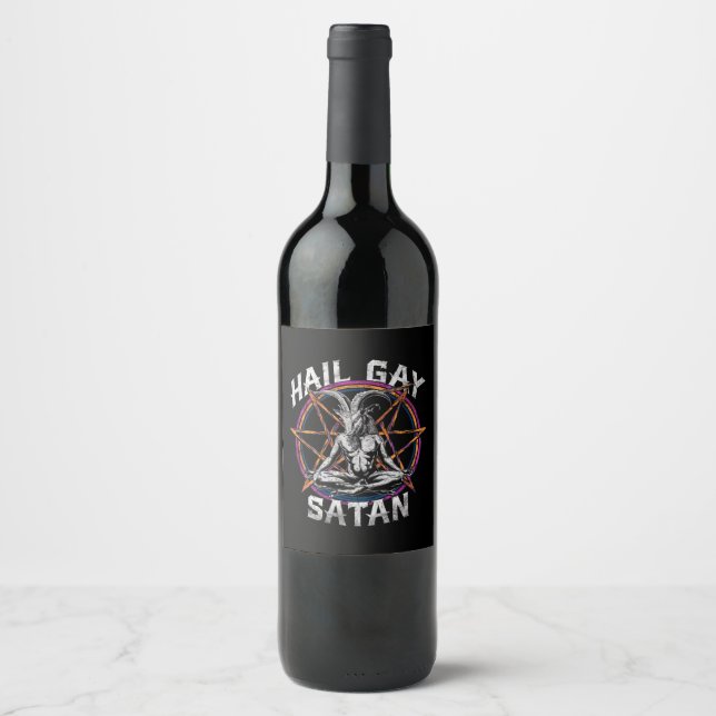 Funny Hail Gay Satan LGBT Goth Gay Pride Baphomet Weinetikett (Vorderseite)