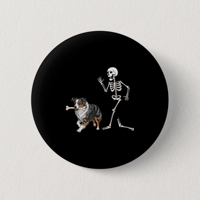 Funny Halloween Australian Shepherd and Skeleton Button (Vorderseite)