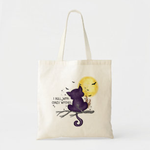 Funny Halloween Black Cat and Magical Moon Tragetasche