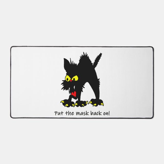 Funny Halloween Black Cat Arched Mask On Joke Schreibtischunterlage (Vorderseite)