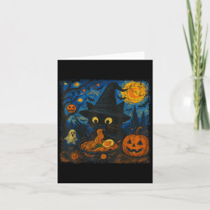 Funny Halloween Black Cat Eating Ramen Starry Nigh Karte