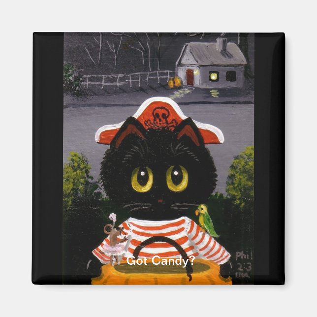 Funny Halloween Black Cat Mouse Creationarts Magnet (Vorne)