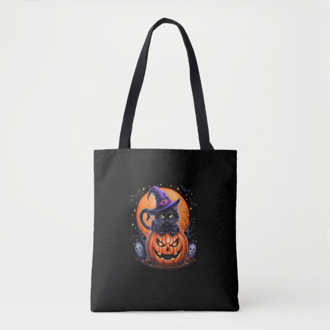 Funny Halloween Black Cat Pumpkin Kostüm Katze Lie Tasche (Vorderseite)