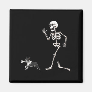 Funny Halloween Boston Terrier and Skeleton Magnet