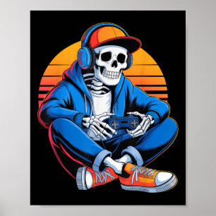 Funny Halloween Boys Men Kids Skelett Video Gamin Poster