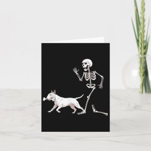 Funny Halloween Bull Terrier and Skeleton Karte