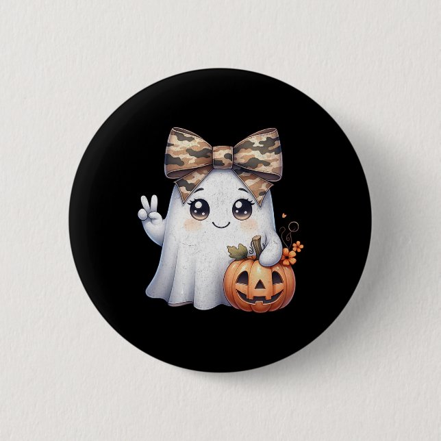 Funny Halloween Camouflage Camouflage Ghost Hello  Button (Vorderseite)