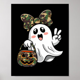 Funny Halloween Camouflage Camouflage Ghost Hello Poster