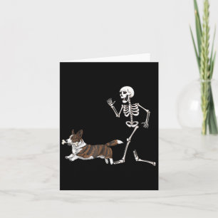 Funny Halloween Cardigan Welsh Corgi and Skeleton Karte