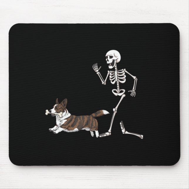 Funny Halloween Cardigan Welsh Corgi and Skeleton Mousepad (Vorne)