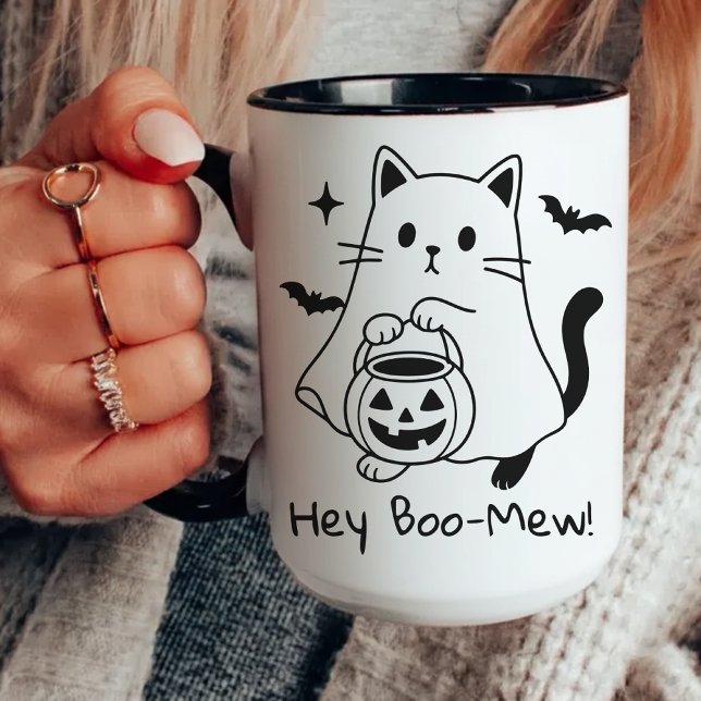 Funny Halloween Cat Mug, Funny Spooky Season Mug Tasse (halloween mug, ghost cat mug, cute halloween mug, spooky cat mug, funny halloween mug for kids,)