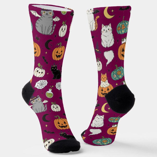 Funny Halloween Cats und Pumpkins Socken (Gewinkelt)