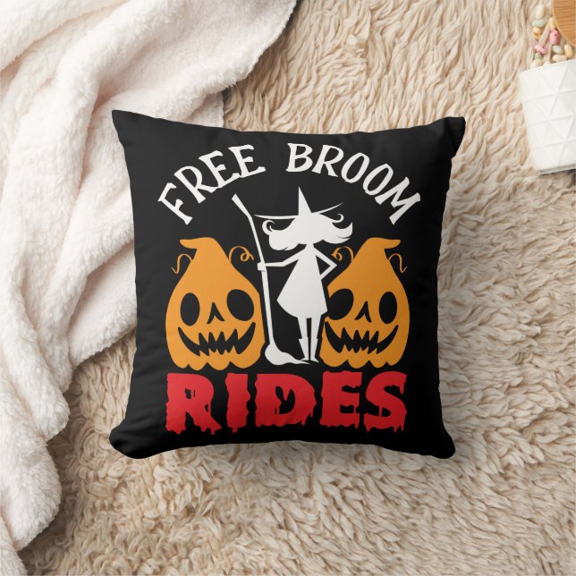 Funny Halloween Free Broom Rides Hexenkürbis Kissen (Decke)