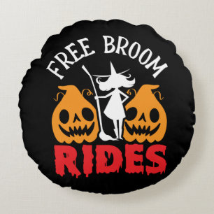 Funny Halloween Free Broom Rides Hexenkürbis Rundes Kissen