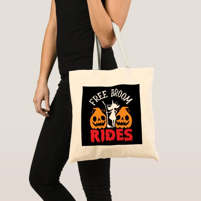 Funny Halloween Free Broom Rides Hexenkürbis Tragetasche (Vorderseite (Produkt))