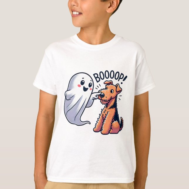 Funny Halloween Ghost Airedale Terrier Boop Lazy C T-Shirt (Vorderseite)