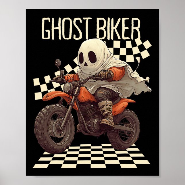 Funny Halloween Ghost Biker auf Motorrad Poster (Vorne)