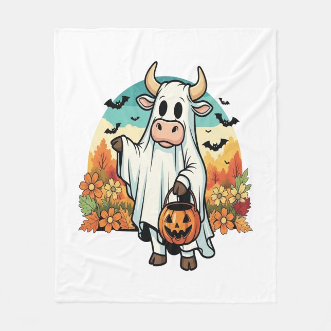 Funny Halloween Ghost Cow Fleecedecke (Vorderseite)