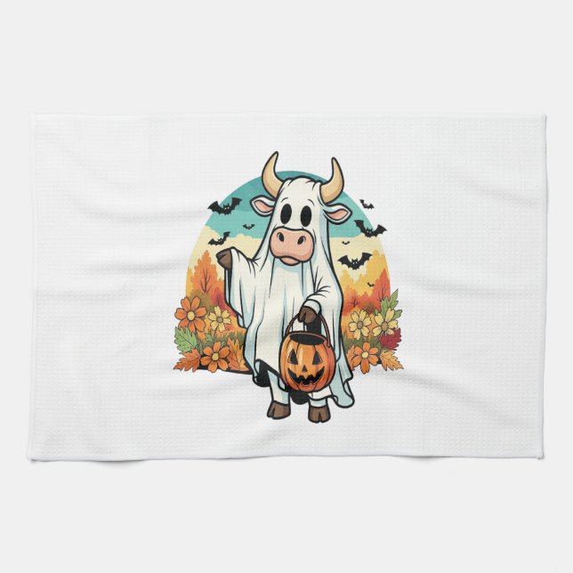 Funny Halloween Ghost Cow Geschirrtuch (Horizontal)