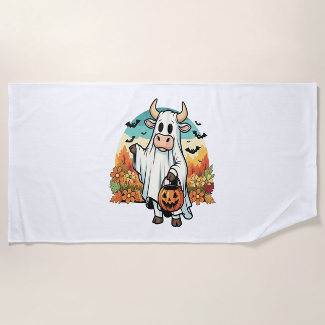 Funny Halloween Ghost Cow Strandtuch (Vorderseite)