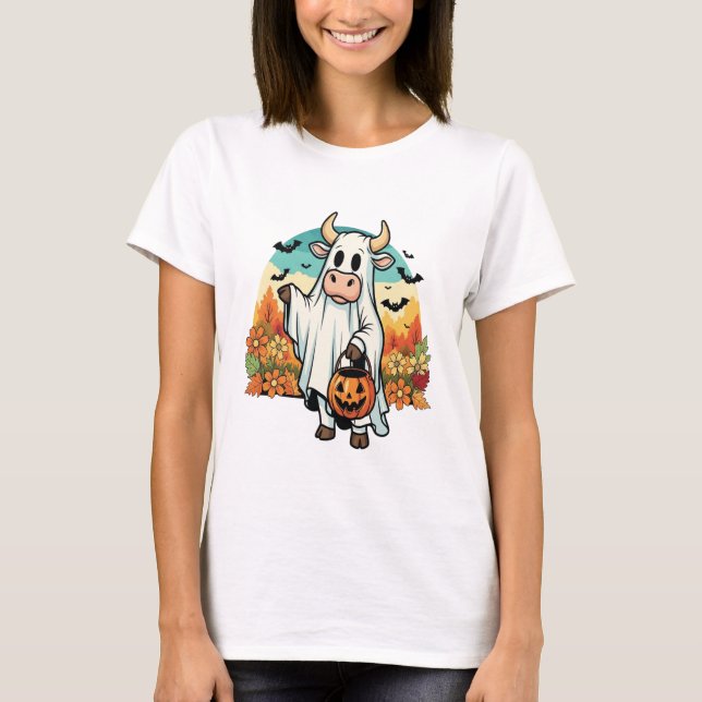 Funny Halloween Ghost Cow T-Shirt (Vorderseite)