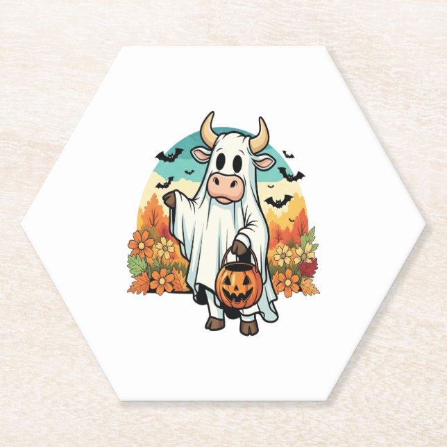 Funny Halloween Ghost Cow Untersetzer (Vorderseite)