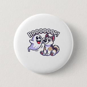 Funny Halloween Ghost Husky Dog Boop Albern Puppy Button