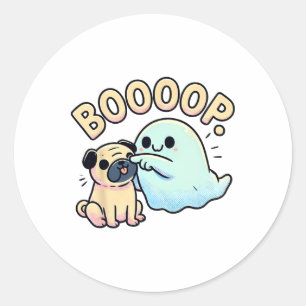Funny Halloween Ghost Mops Boop Alberner Welpe Hum Runder Aufkleber