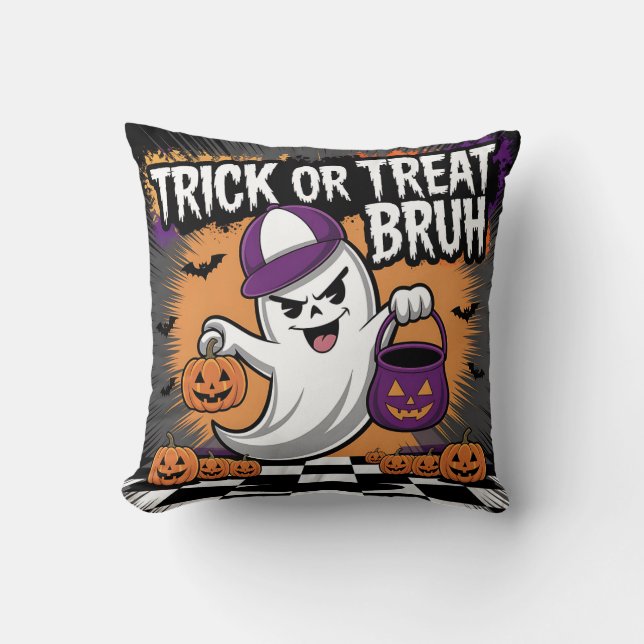 Funny Halloween Ghost & Pumpkins Kissen (Vorderseite)