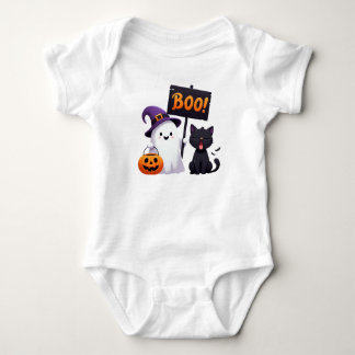 Funny Halloween Ghost und Unbeeindruckter Cat-Cart Baby Strampler