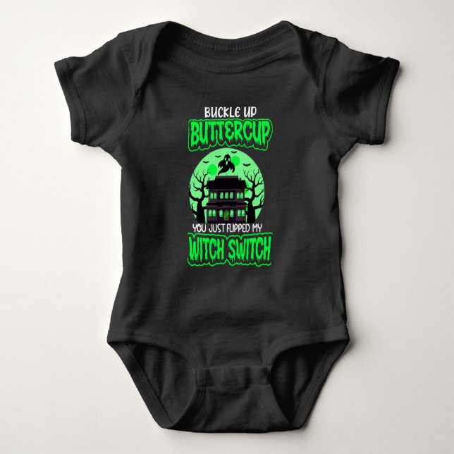 Funny Halloween Hexenwechsel Neon Green Baby Strampler (Vorderseite)